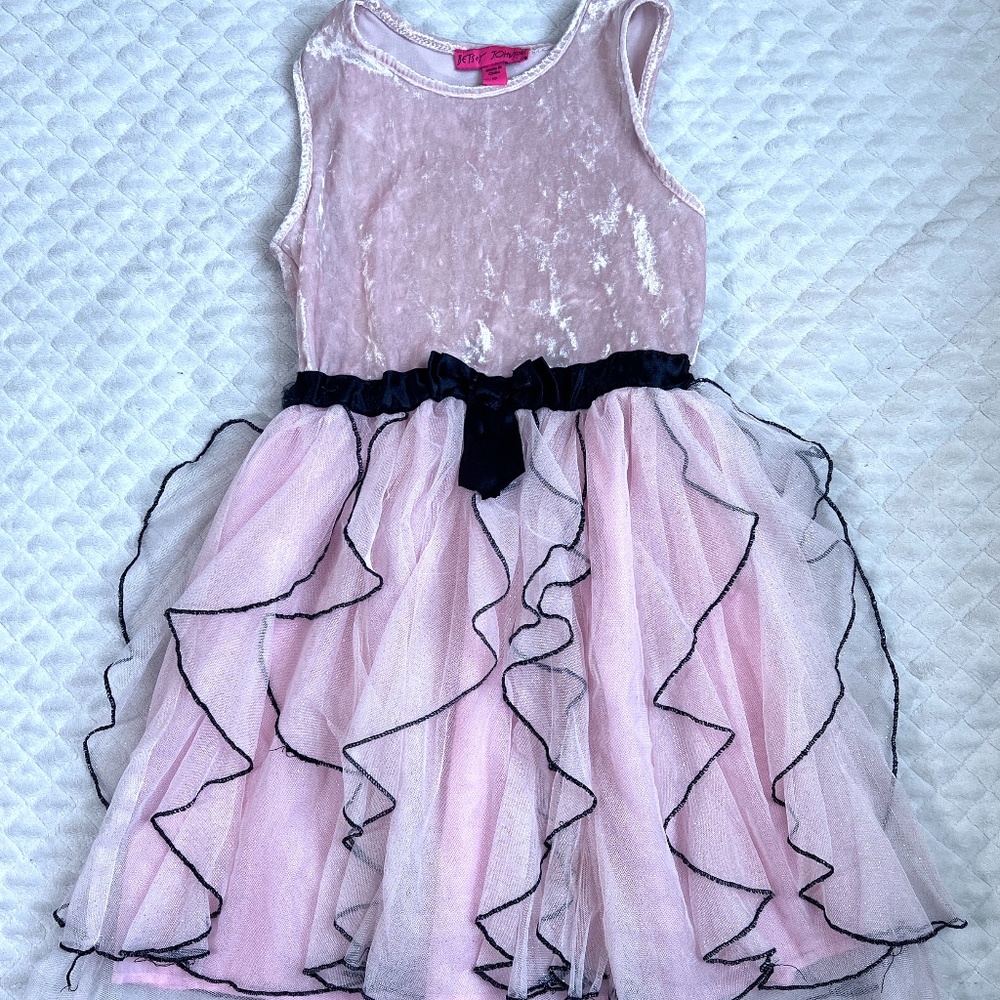Betsey Johnson Girls Dress size 10 Pink and Black Party Sleeveless Ruffle Dress